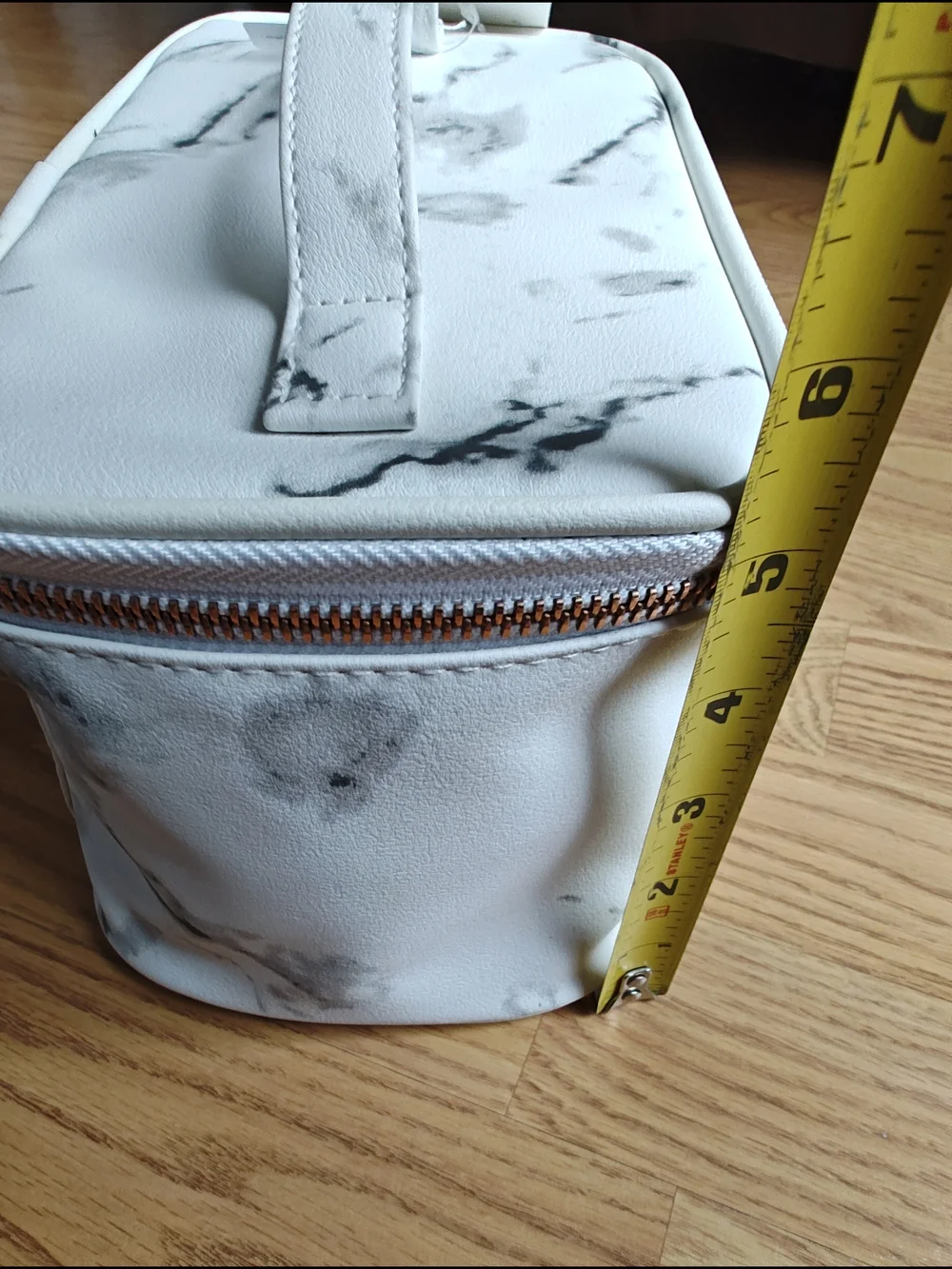 IMOSHION White Marble Vegan Leather Makeup Bag & Travel Case Rose Gold Accents